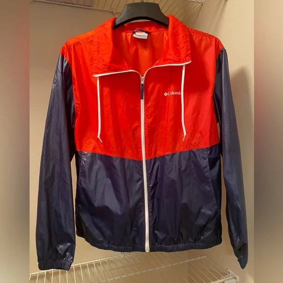 Columbia Bright Red and Blue Zip Up Wind Jacket Jacket With Pockets Ladies’ L - Picture 1 of 9